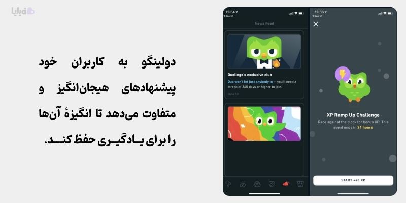 ایجاد هیجان، یکی از عناصر گیمیفیکیشن در دولینگو است. 