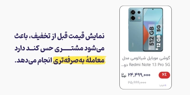 نمایش قیمت قبل از تخفیف برای ایجاد سوگیری لنگر در ذهن مشتری